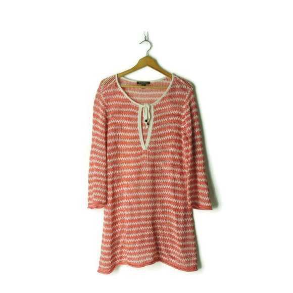 Tommy Bahama Open Knit Striped Tunic Cover up top - Picture 1 of 9